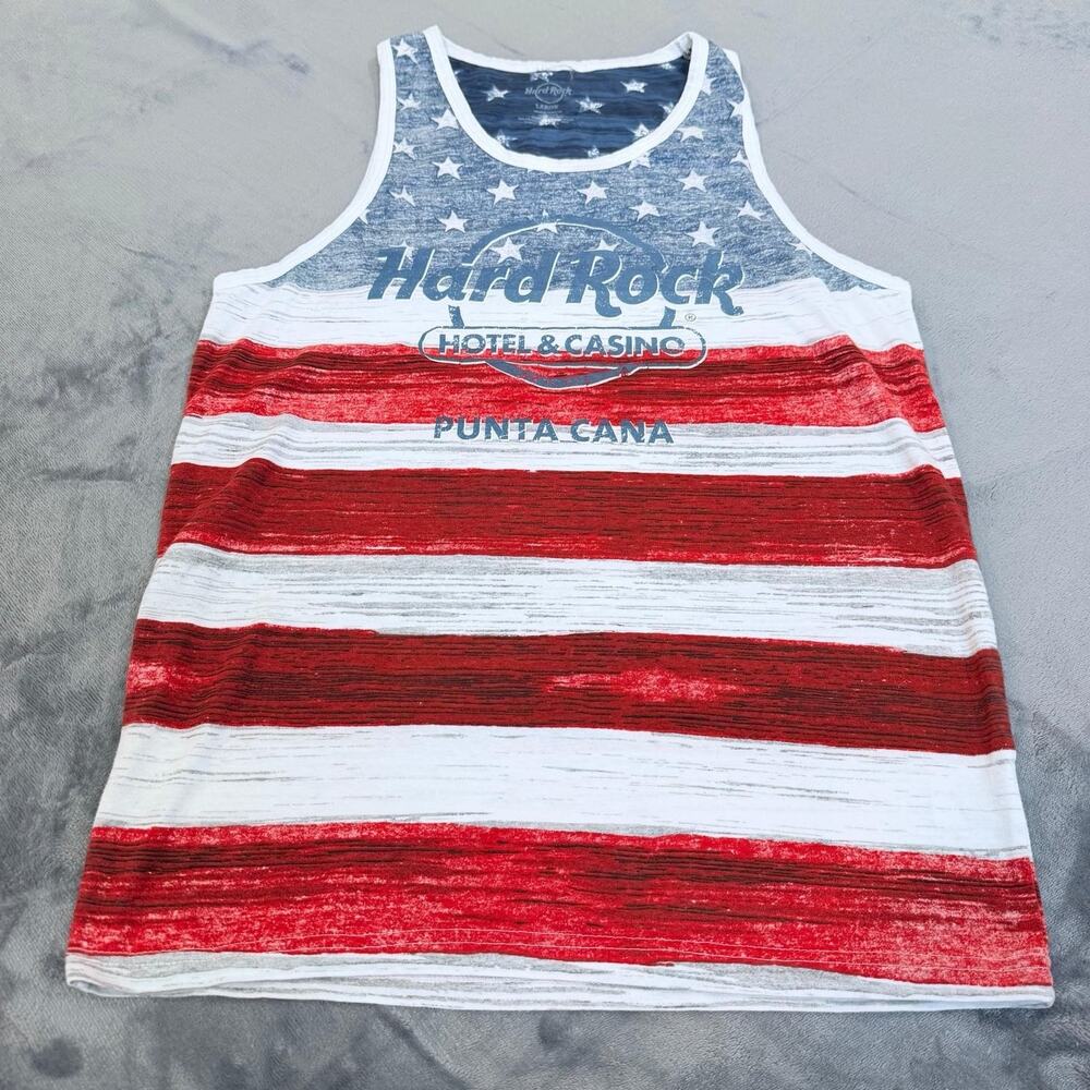 Hard Rock Hotel & Casino Punta Cana Tank Top Men Sz L Flag Stars Stripes USA